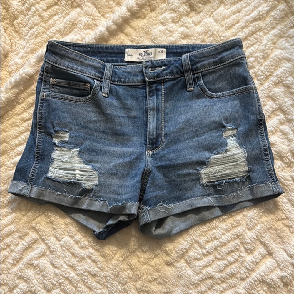 Hollister Blue Distressed Curvy Jean Shorts
